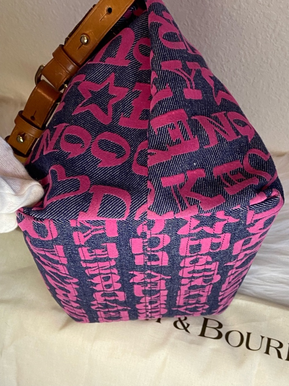 Dooney & Bourke Pink and Blue Logo Canvas Shoulder Bag - Picture 8 of 13